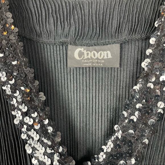 Vintage Black Maxi Dress Sequins Drop Waist - Picture 5 of 10